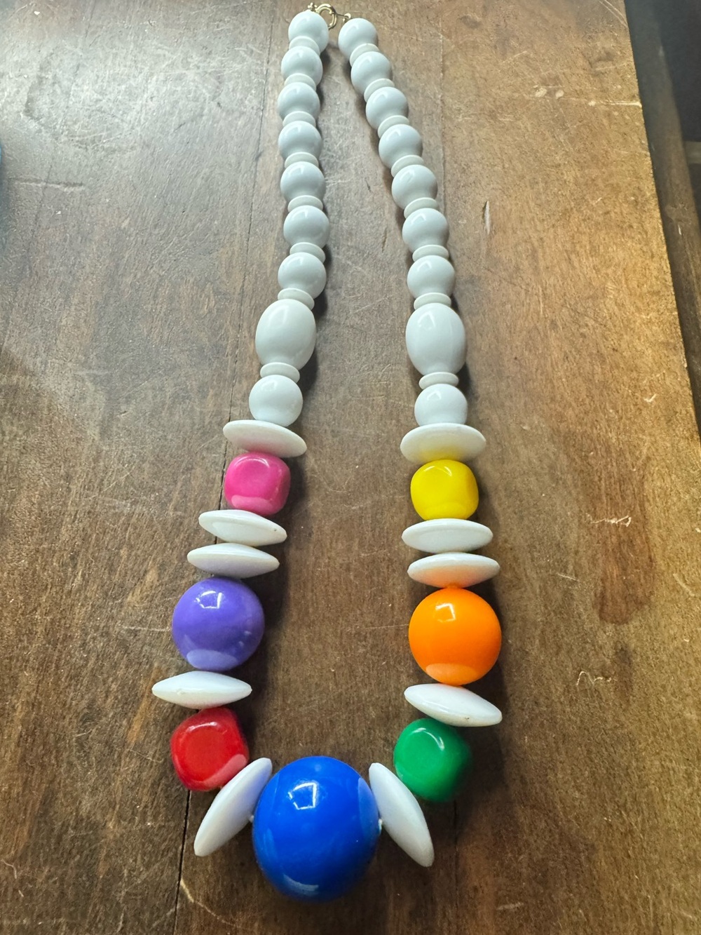 Vintage 80s Chunky Rainbow Gumball Bead Necklace Pop Art Lucite- UV Glow!